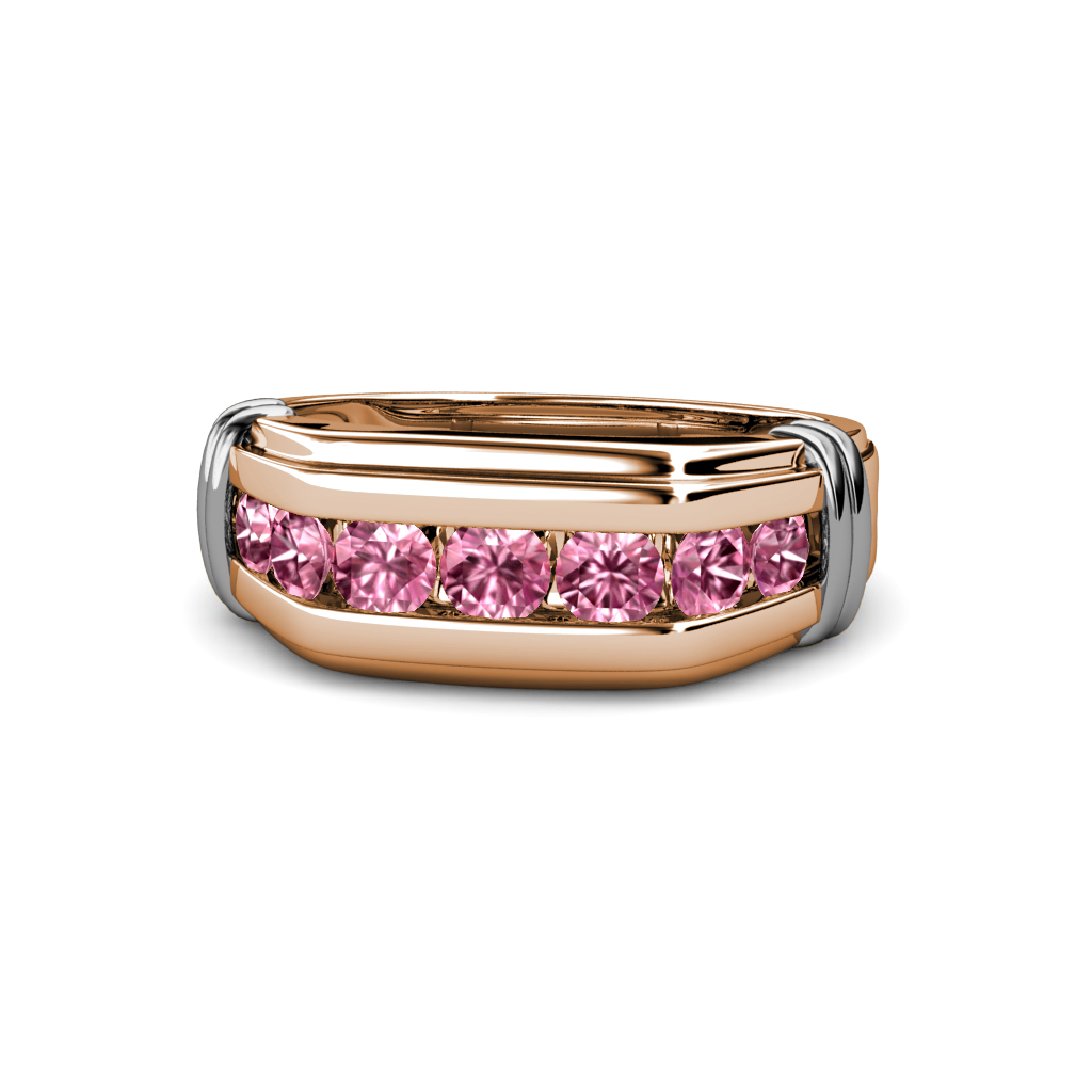 Brad Pink Tourmaline 7 Stone Men Wedding Ring (8.5 mm) 